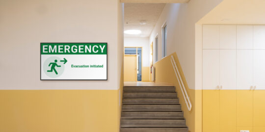 Emergency alert display in school hallway