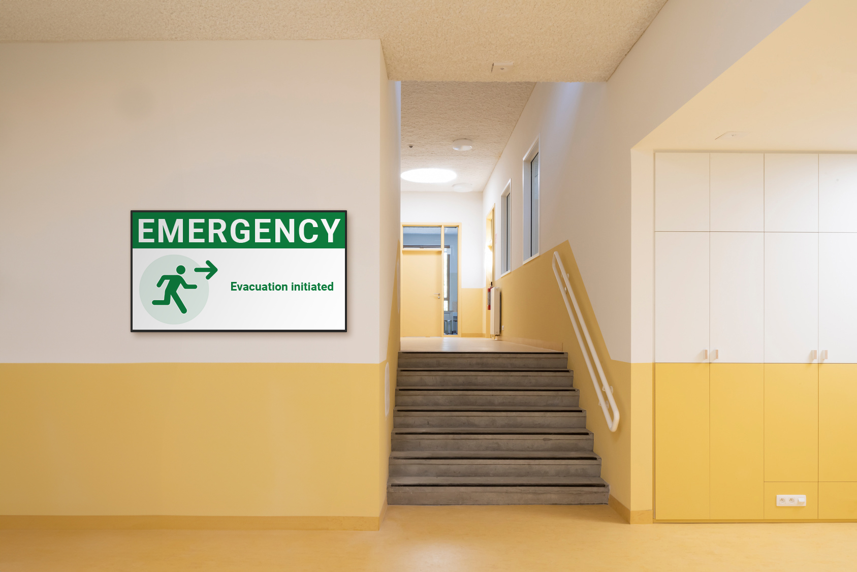 Emergency alert display in school hallway