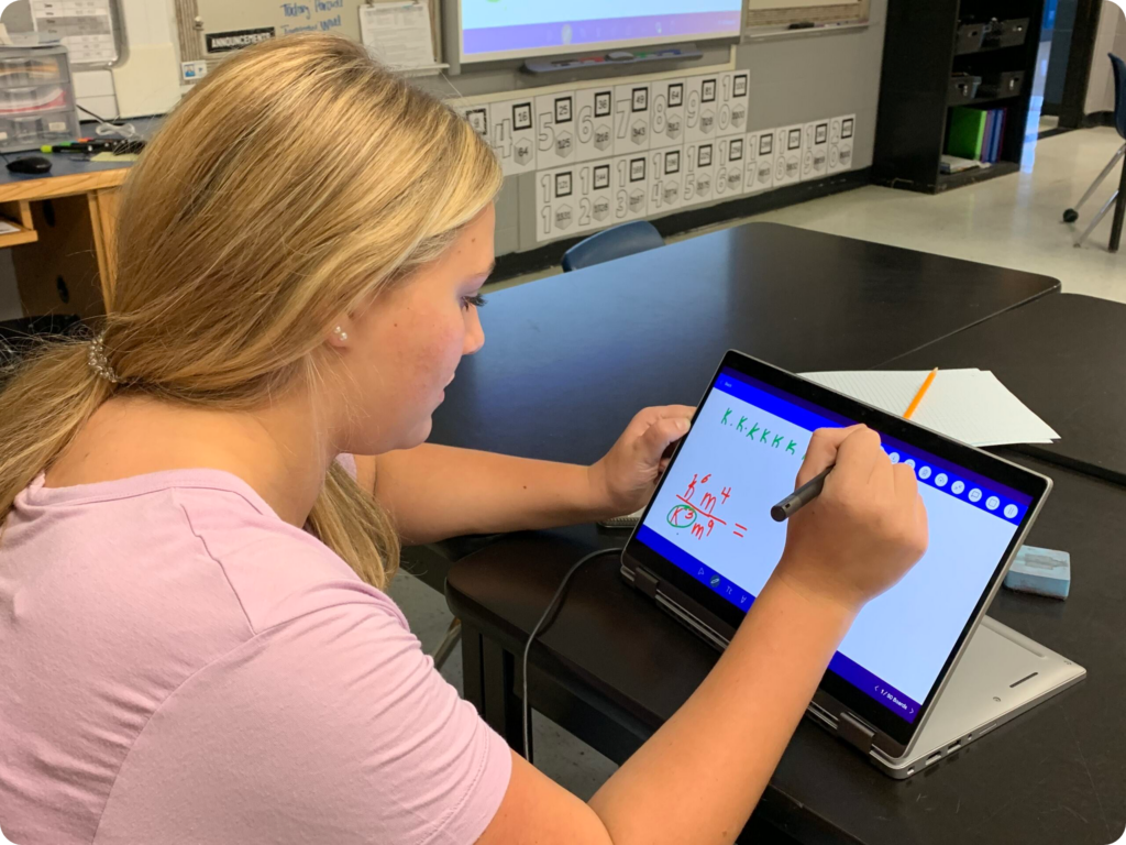 student using tablet for math